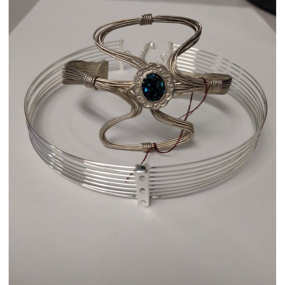 Y2K Silver tone Funky Bangle Bracelet and Choker Necklace
